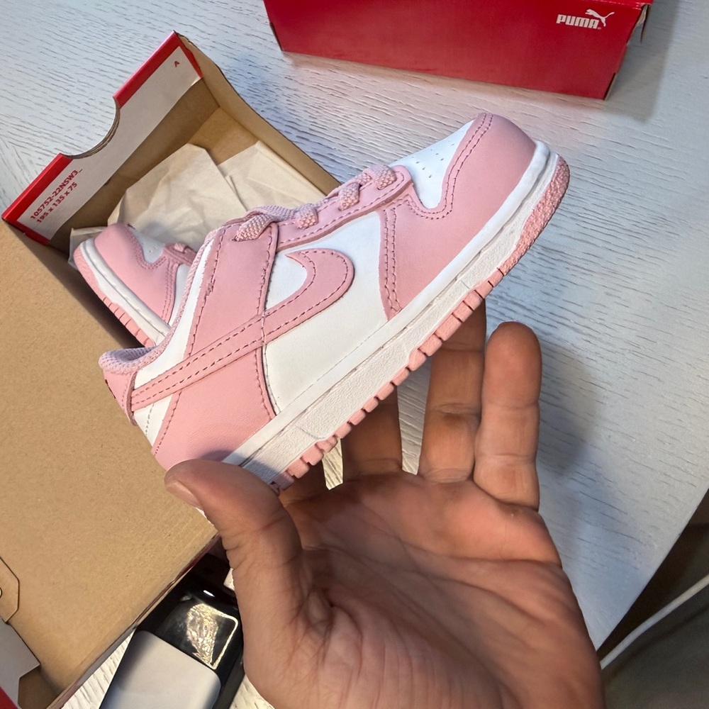 Nike Kids Dunk Low Pink and White TD Size 8
